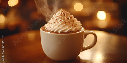 Hot chocolate with whipped cream in a cup
