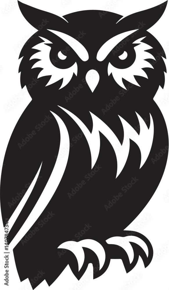 Fototapeta premium owl silhouette vector. black and white