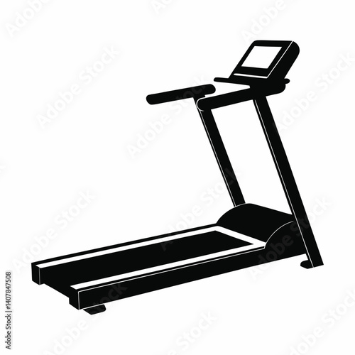 Black Silhouette of Treadmill with Inclined Running Platform and Display