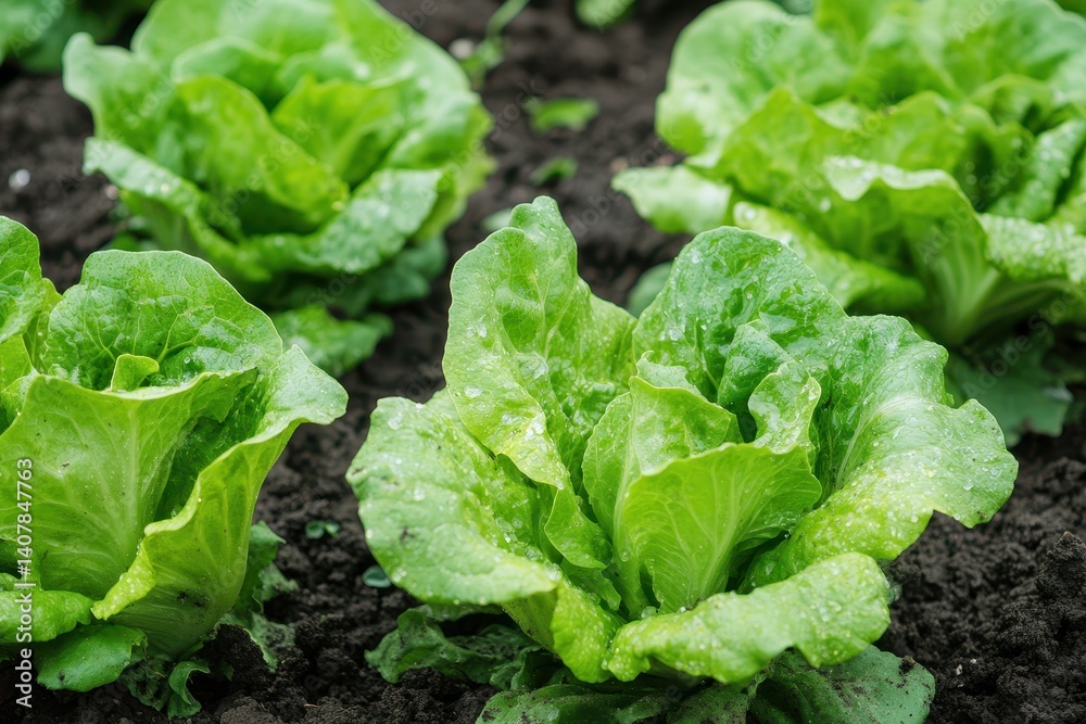 Vegetable Plants. Closeup of Butterhead Lettuce Crop in Fertile Farming Environment Vegetable Plants. Closeup of Butterhead Lettuce Crop in Fertile Farming Environment