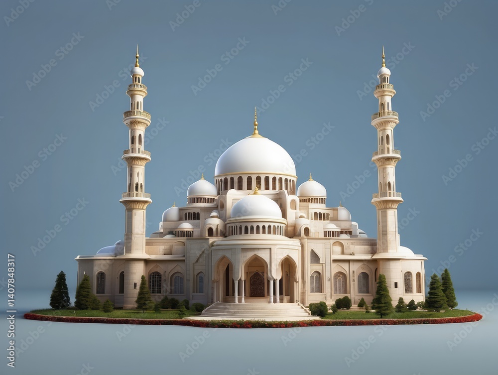 Fototapeta premium Mosque building realistic 3d design isolate background.