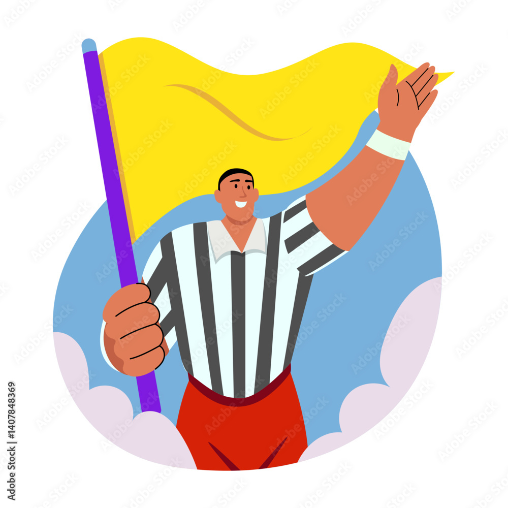 A referee waving flag, flat style illustration