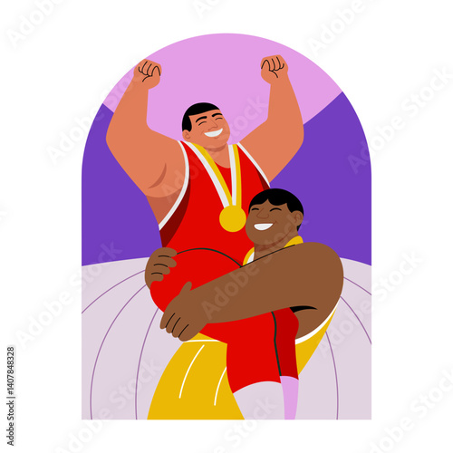 A flat style illustration showing athletes victory