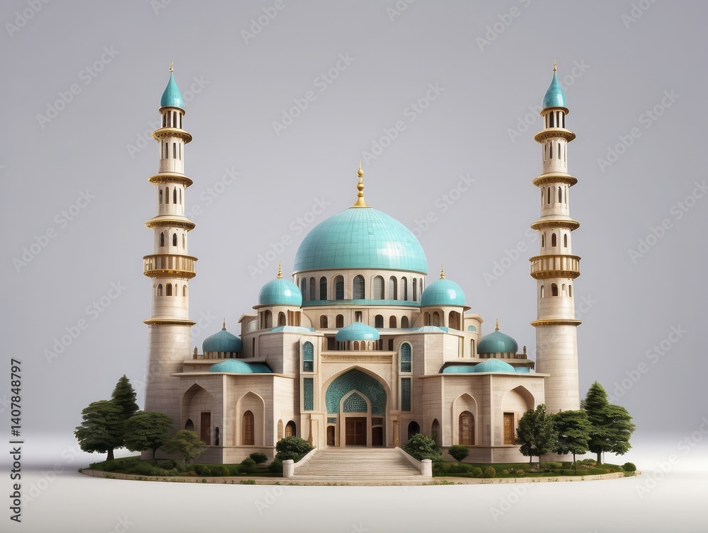Obraz premium Mosque building realistic 3d design isolate background.