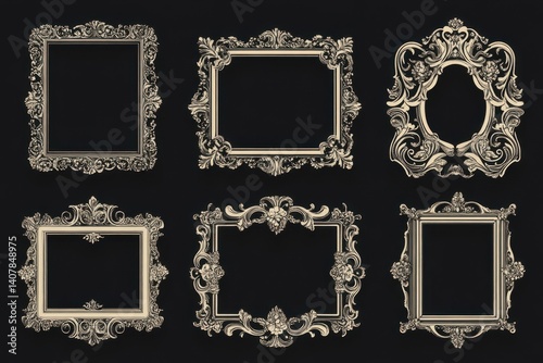 Vintage Victorian Ornamental Frames. Classic Wedding Borders with Floral Ornaments