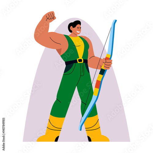 A flat style illustration of a longbowman character