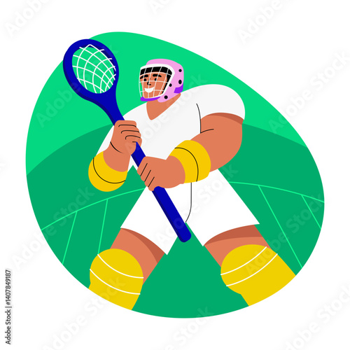 A character playing lacrosse, flat style illustration