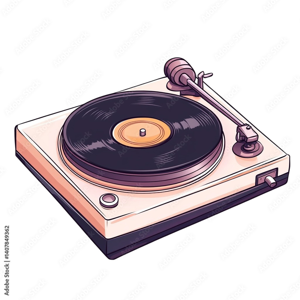 A vintage record player with a vinyl record spinning on the turntable ready to play music