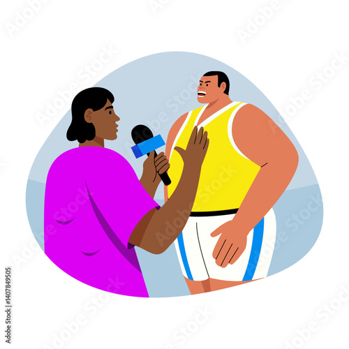 A flat style illustration showing a player interview