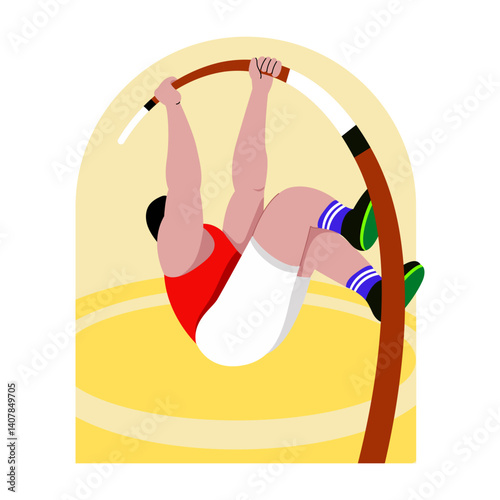 A character playing pole vaulting game, flat illustration