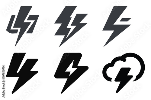 Lightning Bolt Icons Minimalist Power Symbol Set