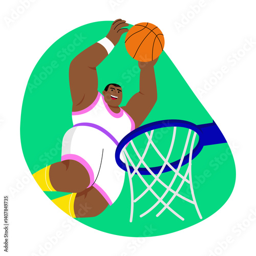 A flat style illustration of a basketball player