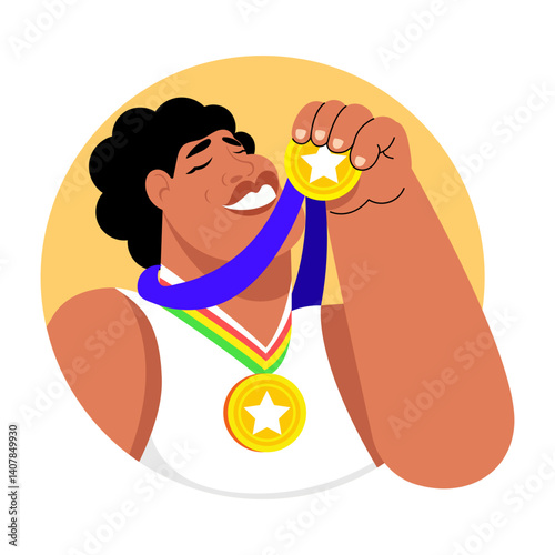 A flat style illustration of a sport medalist