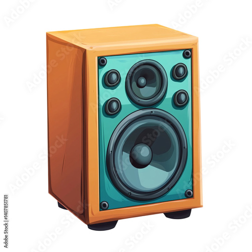 Retro styled speaker with two woofers and orange wooden casing
