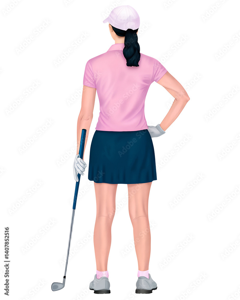 Watercolor illustration of a woman golfer from behind on transparent background. Watercolor illustration of a woman golfer from behind on transparent background.