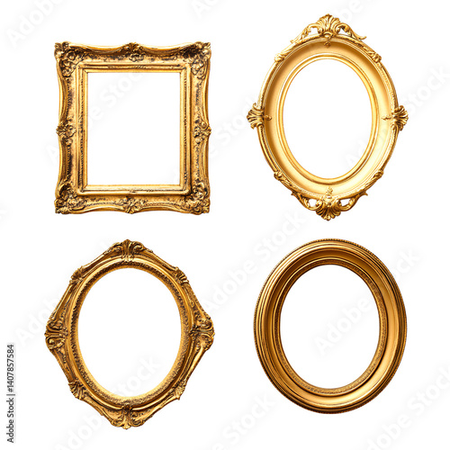  3 golden vintage frames on a  template background PNG