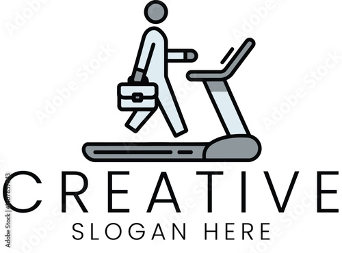 Businessman Walking Treadmill Fitness Health Lifestyle gym art work logo icon flat gray   