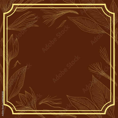 Abstract vector classic golden frame with hand drawn floral decor