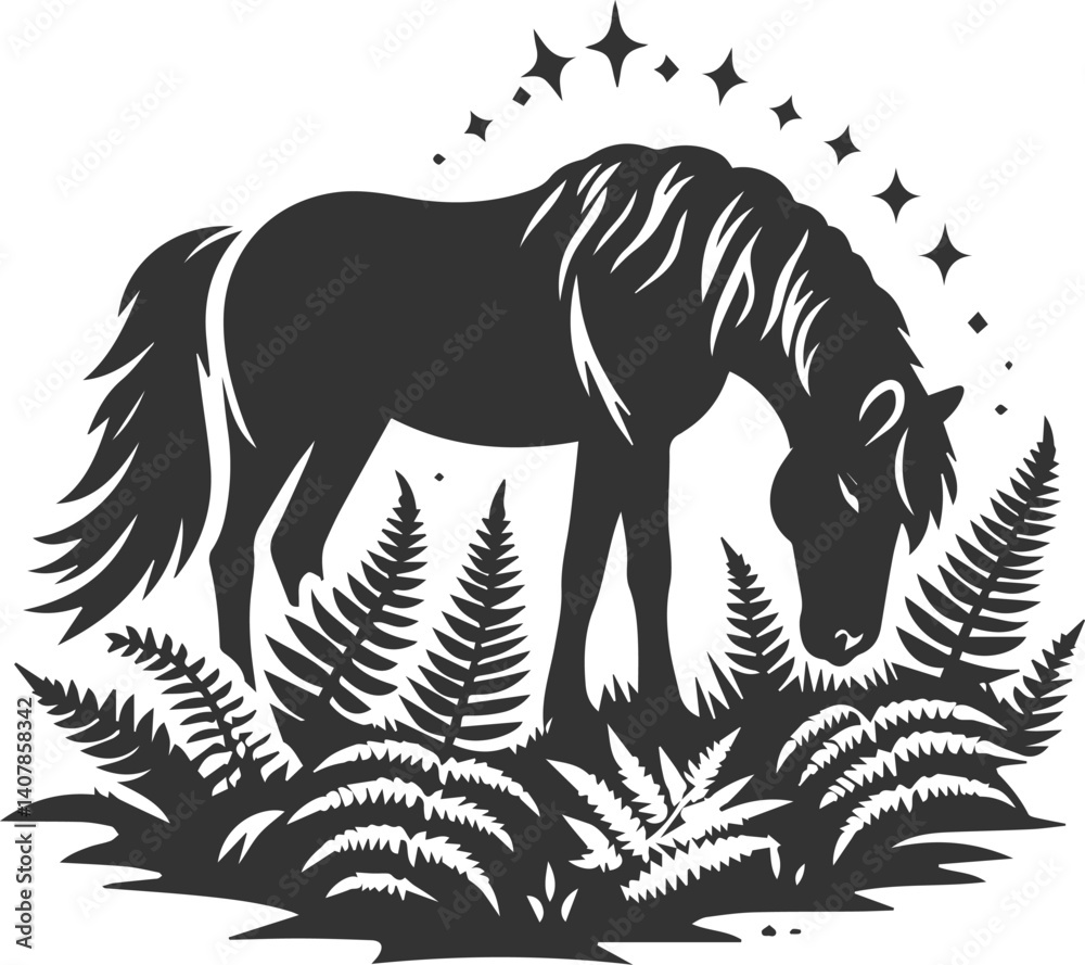 Fototapeta premium Horse with tree vector animal silhouette