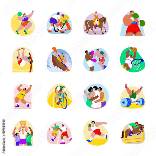 Collection of Sport Characters Flat Style Illustrations 

