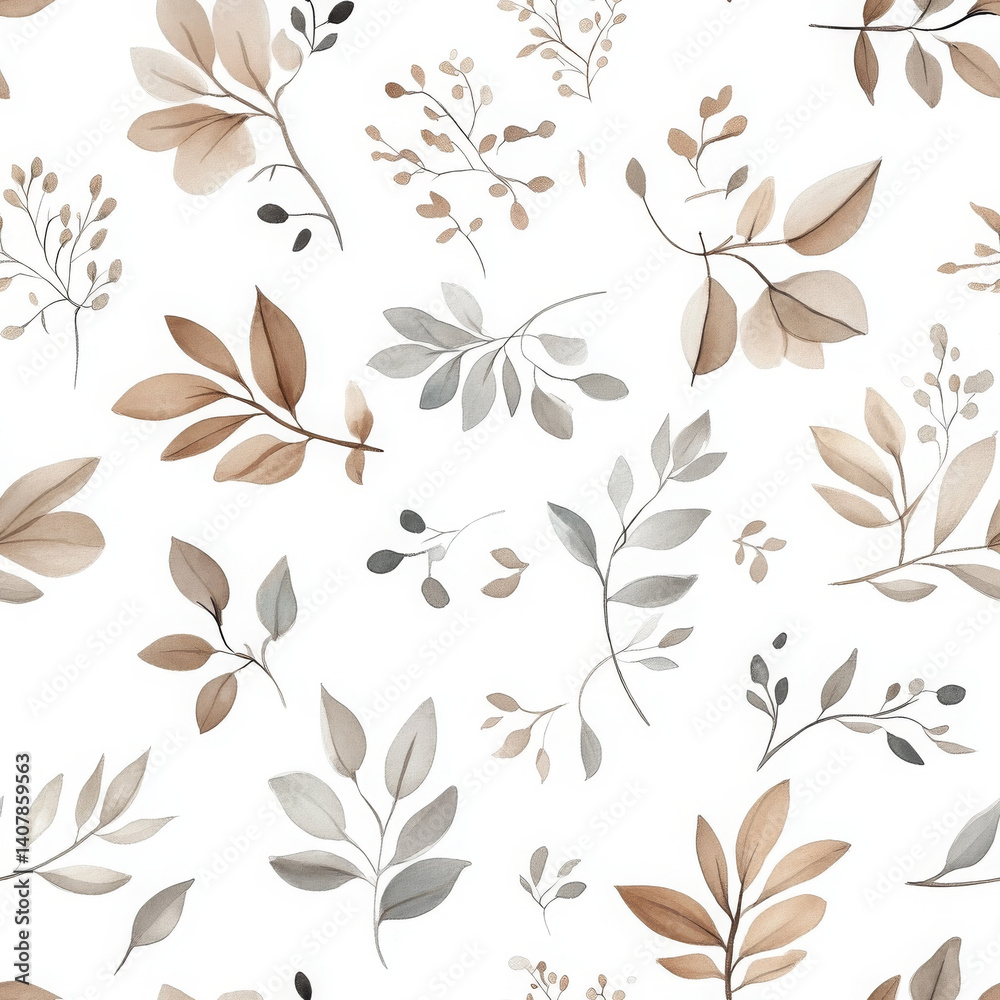 Fototapeta premium Elegant leaf and floral watercolor pattern makes anyone feel calm and serene