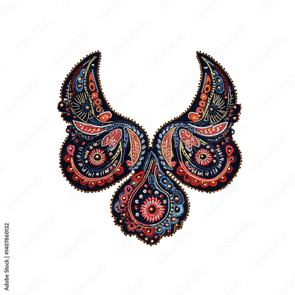 Fototapeta premium Ornate Paisley Embroidered Neckline Design - Fashion Textile Patch