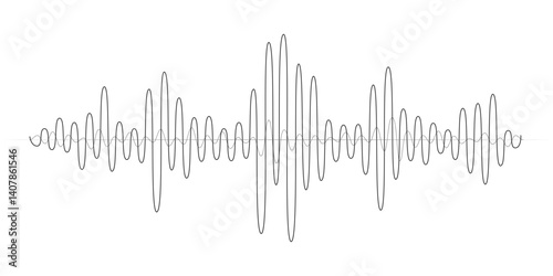 Black thin lines sound waves flow isolated on a white background with editable stroke. Waveform patterns are simple curves for music, audio, podcasts, or voice message concepts. Vector illustration