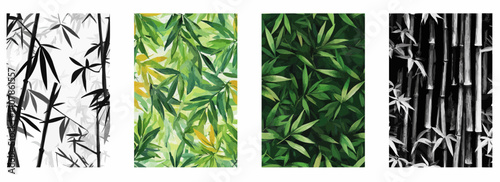 Vector pattern set of a serene bamboo forest on a green background