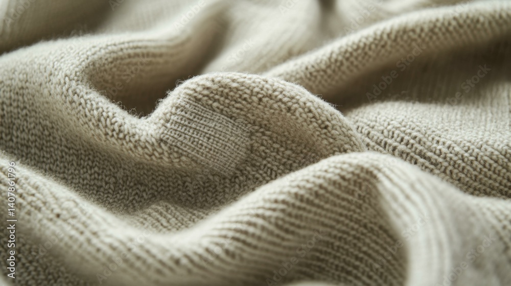 Close-up Beige Knit Fabric Texture - Soft Wool Textile Material Surface