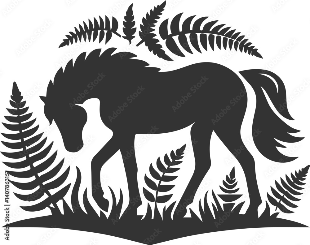 Obraz premium Horse with tree vector animal silhouette