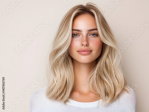 Sunkissed blonde hair with delicate faceframing highlights, stunning blonde, natural salon artistry