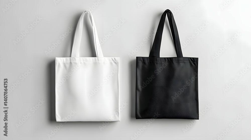 Black and White Tote Bag Mockup on Simple Background, Front View Black and White Tote Bag Mockup on Simple Background, Front View