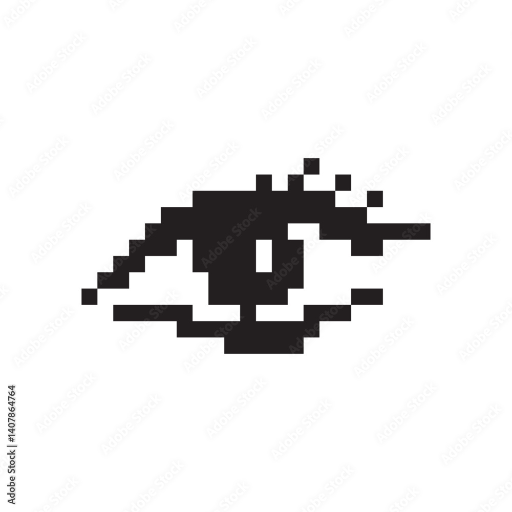 Pixel art eye icon, 8 bit retro style human eyeball, simple computing see symbol