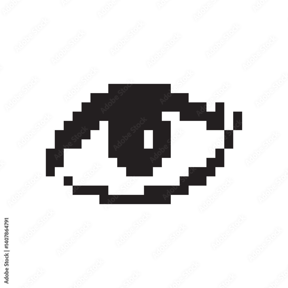 Pixel art eye icon, 8 bit retro style human eyeball, simple computing see symbol