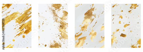 Vector pattern set of golden paint flicks on a white background