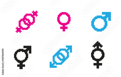 Obraz na płótnie Pixel art gender icon, 8 bit computing retro style sex symbol, mosaic pictogram w salonie