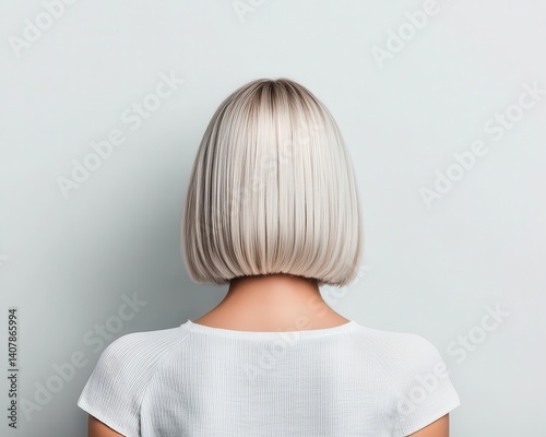 Ash blonde lob with blunt ends, styled with a sleek finish, stunning blonde, trendy salon look