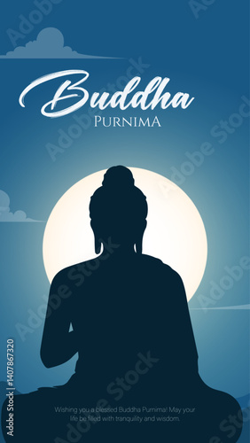 Happy Vesak Day, Buddha Purnima wishes greetings with buddha and lotus illustration. Happy Buddha Purnima, Happy Vesak Day, wishes greetings with a buddha minimal vector illustration. 