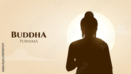 Happy Vesak Day, Buddha Purnima wishes greetings with buddha and lotus illustration. Happy Buddha Purnima, Happy Vesak Day, wishes greetings with a buddha minimal vector illustration. 