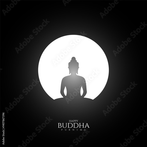 Happy Vesak Day, Buddha Purnima wishes greetings with buddha and lotus illustration. Happy Buddha Purnima, Happy Vesak Day, wishes greetings with a buddha minimal vector illustration. 