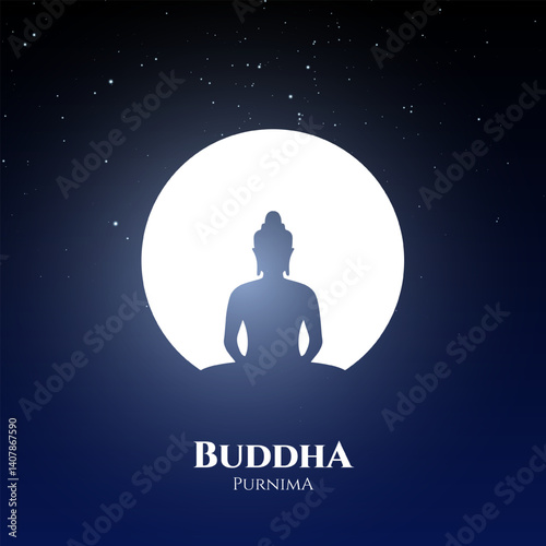 Happy Vesak Day, Buddha Purnima wishes greetings with buddha and lotus illustration. Happy Buddha Purnima, Happy Vesak Day, wishes greetings with a buddha minimal vector illustration. 