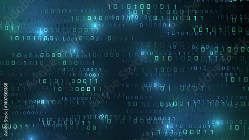 Vector digital code rain in a Matrix inspired futuristic style. High-tech backdrop with glowing binary characters. Binary Software Programming Code Background. Digital Data Technology Concept.