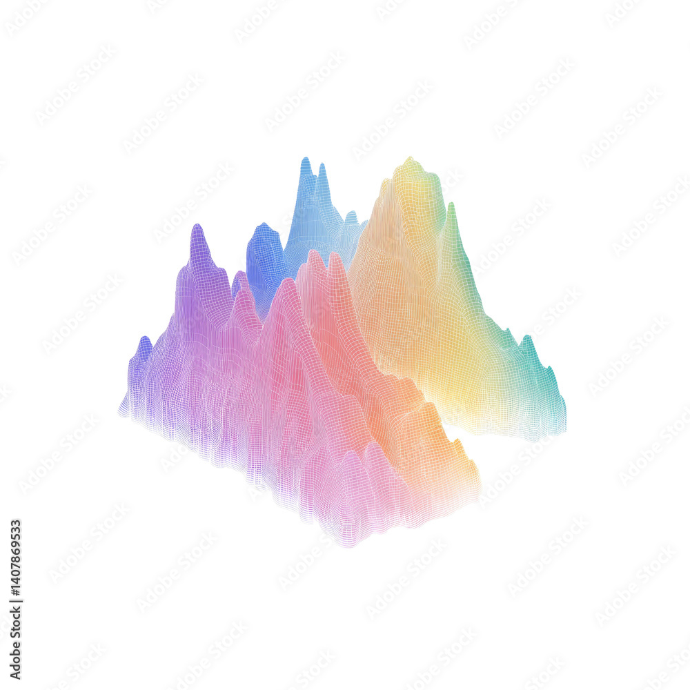 Abstract Rainbow Wireframe Landscape - 3D Render Abstract Rainbow Wireframe Landscape - 3D Render