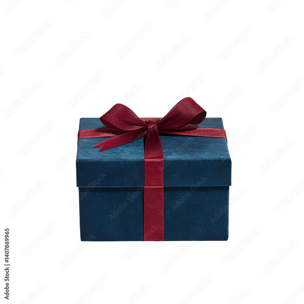 Fototapeta premium A blue gift box with a red ribbon, isolated on a template background PNG 