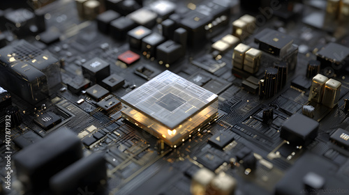 Illuminated Microchip on Circuit Board