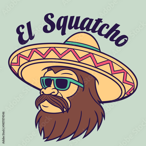 Картината върху платно El Squatcho Funny Mexican Bigfoot with Sombrero T-Shirt.