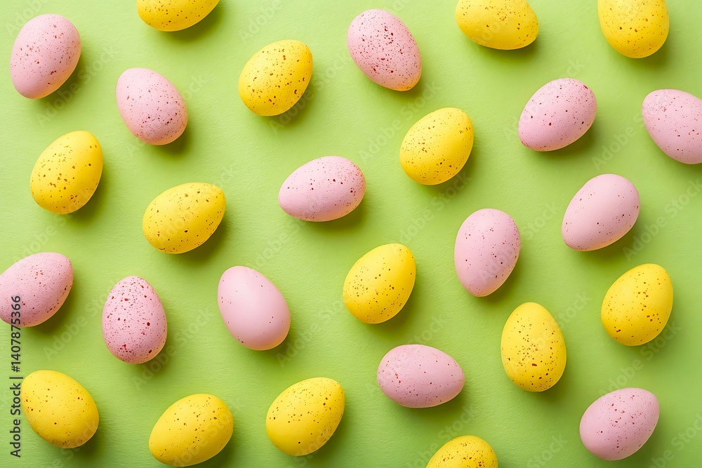 Colorful Easter Eggs on Lime Green Background with Pastel Palette and Minimalist Festive Arrangement Colorful Easter Eggs on Lime Green Background with Pastel Palette and Minimalist Festive Arrangement