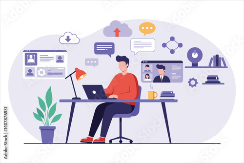 Freelance Office Desk Vector Illustration