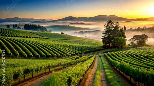 Wallpaper Mural Sunrise Over Rolling Hills Vineyard A Breathtaking View of Nature's Beauty Torontodigital.ca