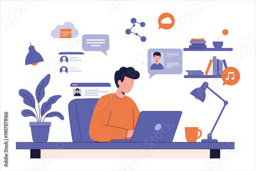 Freelancer at Laptop Vector Illustration